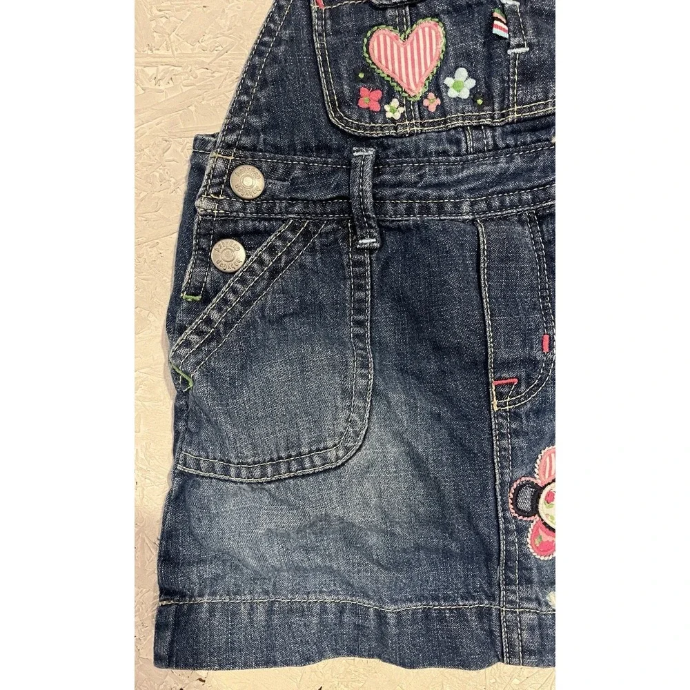 VINTAGE BABY GAP Girls Y2K Embroidered Denim‎ Overalls 6–12M Floral Cottagecore